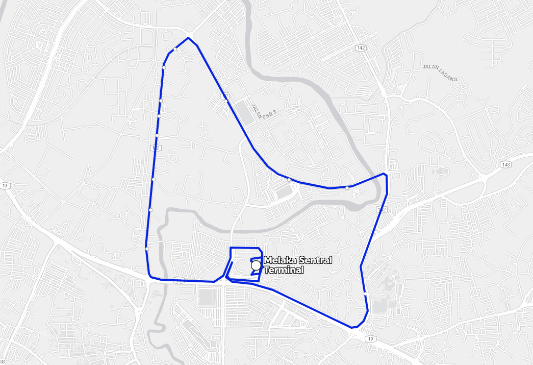 BAS.MY Melaka M101 Overview Route Map
